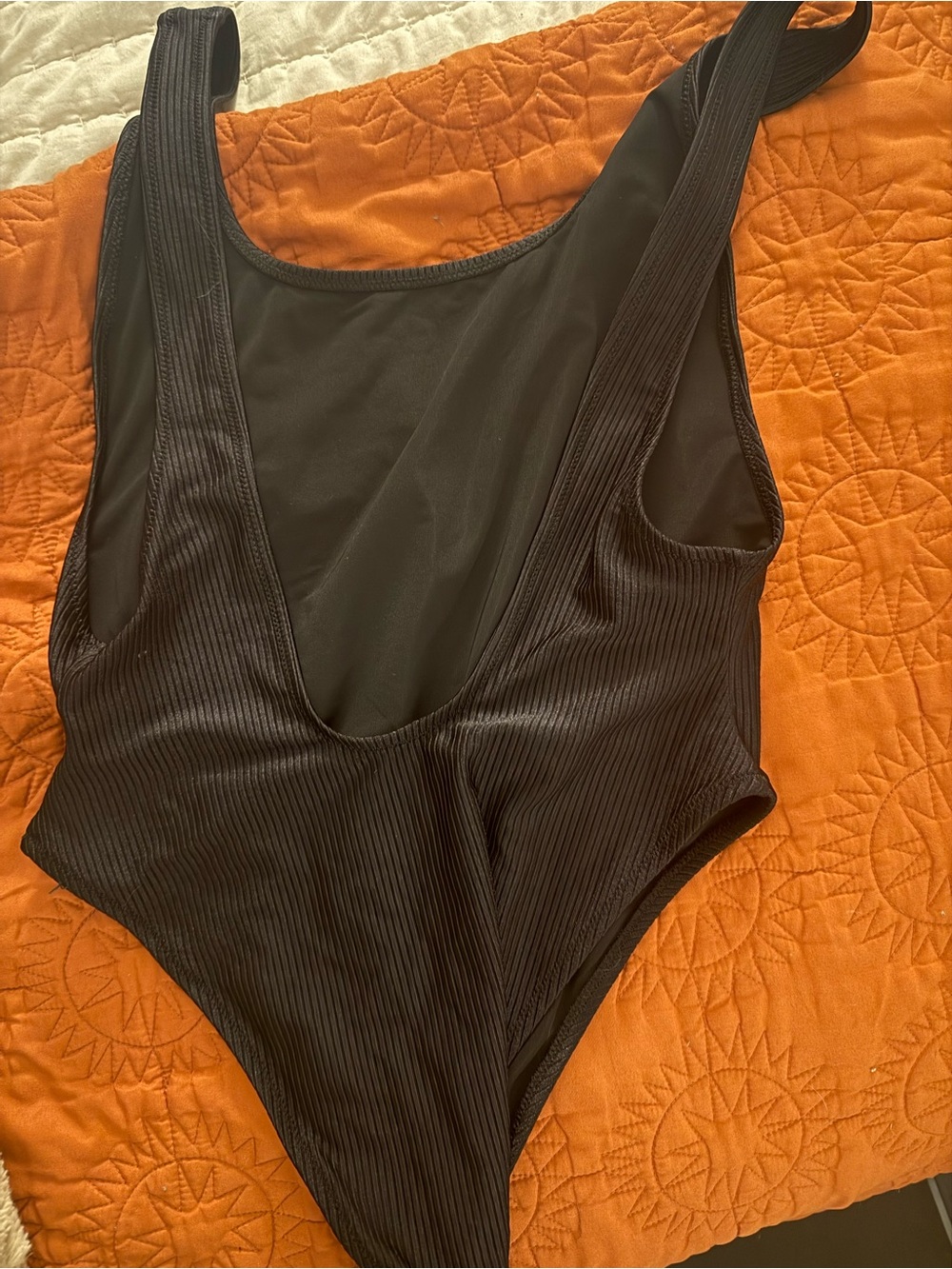 NWT aerie shine Black Ribbed One-Piece Swimsuit - Picture 4 of 4